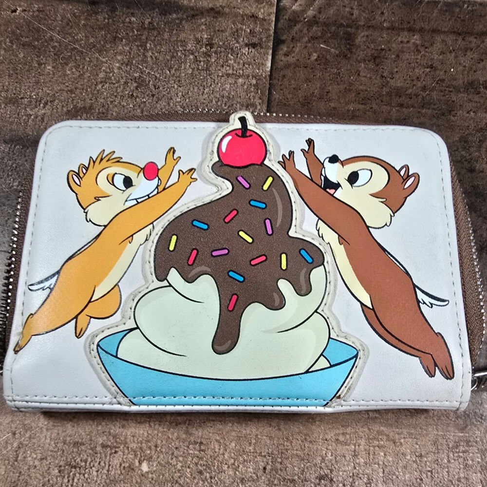 Loungefly Disney Chip & Dale Cherry On Top zip around wallet in white and brown